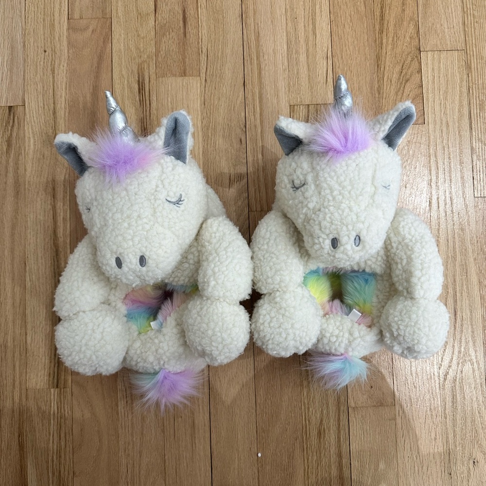 GAP Cream and Silver Unicorn Plush Slippers